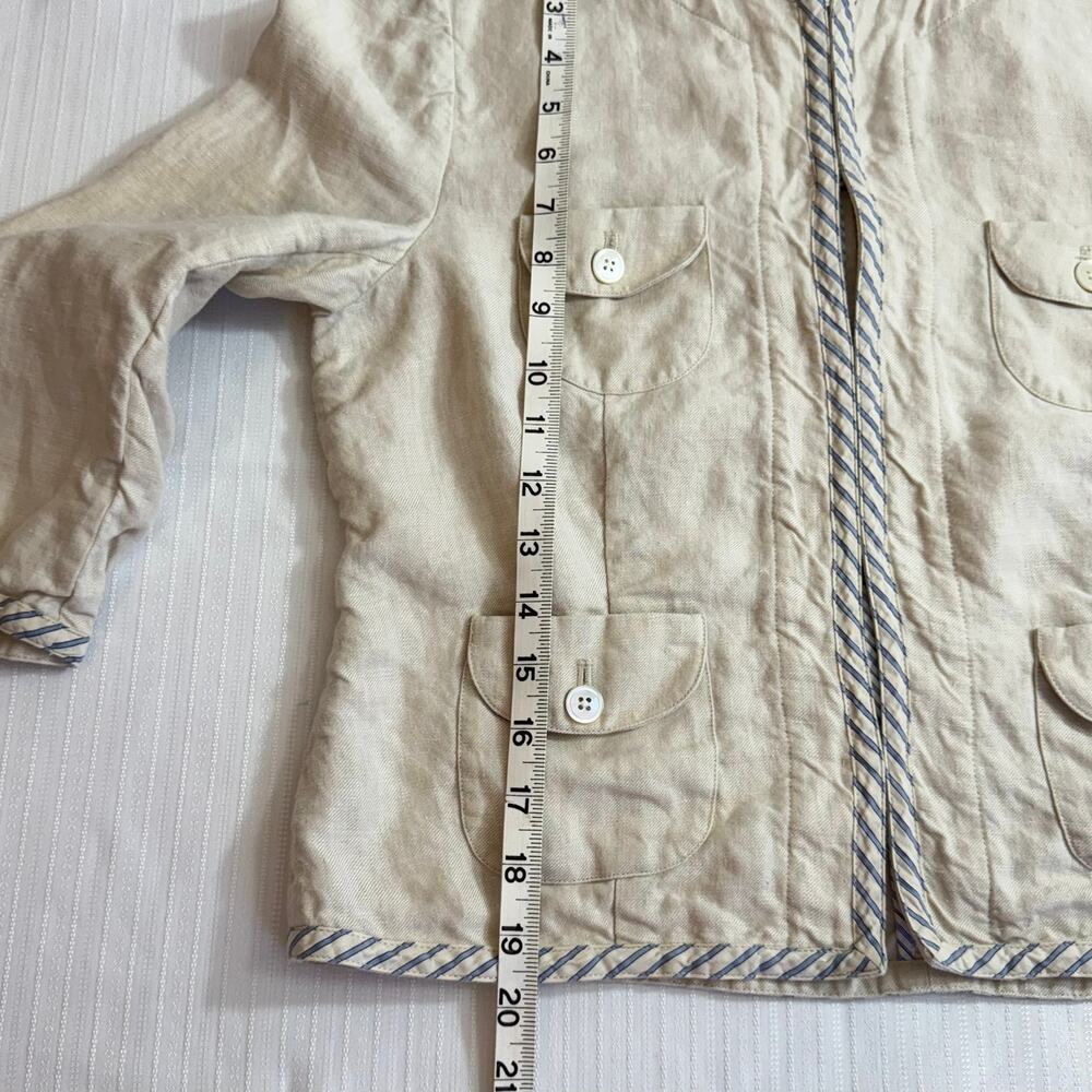Lands' End 10P Linen Blazer Beige Jacket 3/4 Sleeve Hook & Eye Closure Classic - Picture 5 of 10